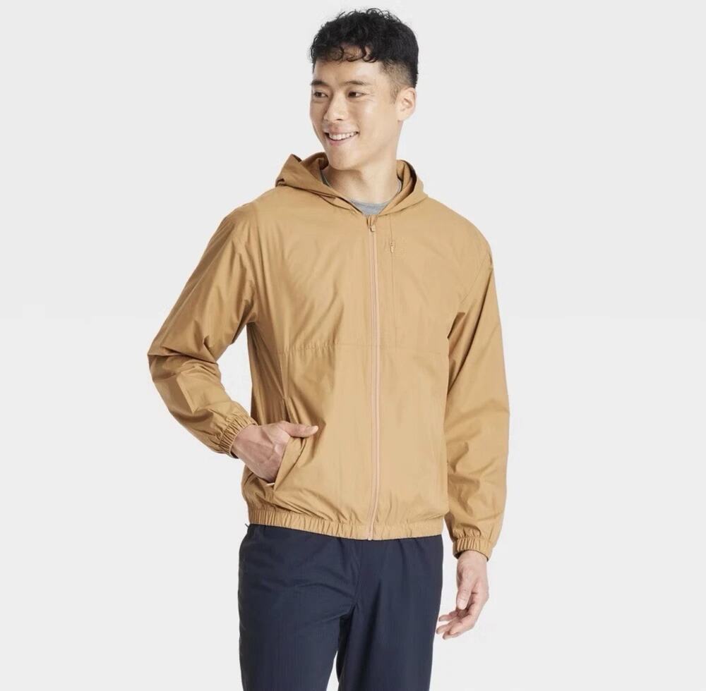 Men Windbreaker Jacket - All In Motion Caramel XXL: